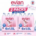 Evian Still Natural Mineral Water, 6 X 1.5L