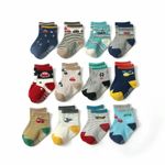 12 Pairs Toddler Non Skid Boy Socks Infants  Baby Kid Children Grips Anti Slip