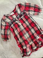 NEXT Girls Long Sleeve Tartan Check Smocked Dress Red Navy 2-3 Years Winter