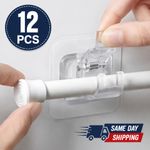 12 PCS Nail Free Adjustable Curtain Rod Clip Self Adhesive Curtain Holder Hook