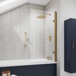 Square Frameless Hinged Bath Screen 8mm Glass Brushed Brass Modern Bathroom Gold