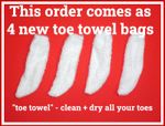 4 new towel bags for the "toe towel"- the ONLY product to Clean + Dry ALL TOES 