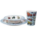 Set of 3 Vehicles Childrens Dinner Breakfast Set Melamine Plate Bowl Cup