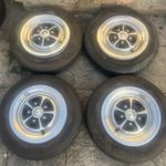 Set of 4 Triumph TR4 TR5 15” Steel Wheels With Tyres chrome trims 