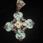 Barbara Bixby Sterling Silver 18 k gold Turquoise Amethyst Cross Pendant Art 