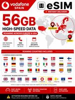 Vodafone eSIM 56GB Roaming Switzerland, Turkey, UK, France, Germany, EU coverage