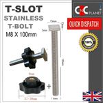T Slot M8 x 100mm T Bolt Thumb Knob Mitre T Slot Track Thin head Stainless Screw