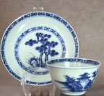 C1750 Nanking Shipwreck Cargo Small Blue & White Porcelain Tea Bowl & Saucer