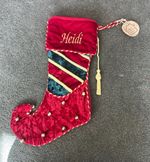 Personalised Christmas Stocking Hanging Embroidered Fabric Red/Gold/Green Heidi