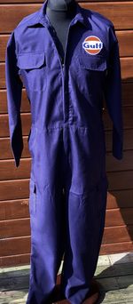 Retro Gulf Badged Zip Front Navy Boiler Suit Polycotton Overalls Size XXXL 53-54