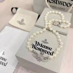 Vivienne Westwood Choker Necklace Pearl Silver Tone Orb Mini Bas Relief Box Set