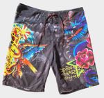 Ed Hardy Board Shorts Size 34 Dragon Python Roses Vintage Tattoo Y2K Surf or Die