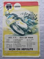 1971 Original, Offical IOM TT Hepolite Motorcycle Races Large Poster, Very Rare.