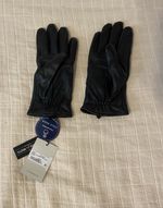 Cole Haan Black Genuine Leather Touchscreen Lined Wrist Gloves Size L