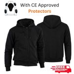 MENS BLACK FLEECE HOODIE REMOVABLE CE ARMOUR MOTORBIKE / MOTORCYCLE JACKET