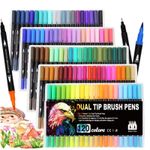 120 Dual Tip Brush Pens Drawing Set Watercolour Colouring Marker Fine Art Colour