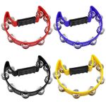 High Quality Single Half Moon Tambourine Instrument 32 Jingles Grip Handle Play