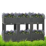 2 TIER RATTAN EFFECT FLOWER RAISED BED GREY SPACE SAVING VERSATILE PLANTER BED