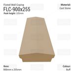 3x Fluted Wall Copings, 900mm x 255mm x 105mm, 3 Colours, Free UK Mnld Delivery
