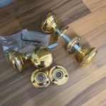 2 x Solid Natural Brass Door Knobs Rim Lock Handles New But Old Stock Reclaimed 