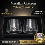 2 x The Macallan Chevron Whisky Glasses Boxed Scotch Tumbler Set Gift box