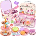 46pcs Kids Tea Party Set with Dessert Toys Teapot Saucers Washable Dishes NEW