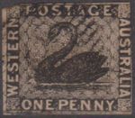 (F73-23) 1854 WA 1d black swan stamp (W) 