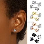 6MM Surgical Stainless Steel Front Back Round Cut Cubic Zirconia Stud Earrings