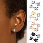 6MM Surgical Stainless Steel Front Back Round Cut Cubic Zirconia Stud Earrings
