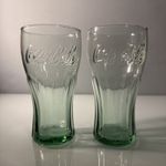 2x Coca Cola Clear Green Tint Raised Letter Coke Glasses 16oz Brand New 