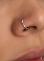 Silver Titanium Steel Crystal Pave Nose Ring Hoop 8mm Cartilage Helix Tragus 1pc