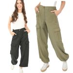 M&S Per Una Womens Cargo Trouser Black Khaki Lyocell Linen Blend Relaxed Comfy