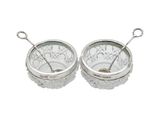 Pair Of Sterling Silver & Cut Glass Salt Pots 1905 Antique + Spoons