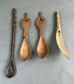 NICE SMALL COLLECTION FOUR  EAST AFRICAN TRIBAL ART SPOONS WOOD HORN KAMBA BONI