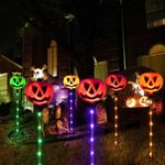 Set of 6 Solar Pumpkin Stake Lights for Halloween Decorations Outdoor Solar Powe