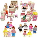 Dolls House Furniture Wooden Set Miniature 6 Room People Doll Kids Play Set Gift