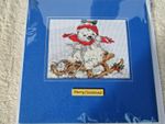 Completed  Large Christmas Cross Stitch Card -  Christmas Bear on sledge