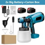 2 Battery Cordless Paint Sprayer Fence Wall Airless 21V HVLP Spray Gun Charger