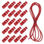20 Pcs Double Hole Cord Locks with Elastic Cord, Bright Red