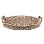 Round Rattan Wicker Tray Woven Natural Grey With Handle Stylish Serving Display
