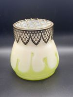 Loetz Kralik Large Bohemian Glass Pearlescent W/Green/Brass Frog Vase