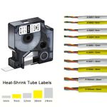 Heat Shrink Tube Label Tape White Yellow for DYMO Rhino 6/9/12/19/24mm