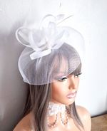 Women’s White Mesh Flower Fascinator Headpiece, One Size, Wedding Formal