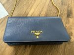 PRADA mini handbag Blue Leather Shoulder Bag Crossbody Bag Wallet on Chain