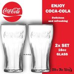 2x Coca Cola Original Clear 16oz Glasses Brand New 
