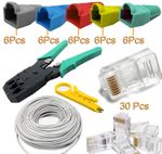 30m RJ45 Ethernet Network Cat5e Cable/Connectors/Boots/Cutter/Crimping Tool Kit