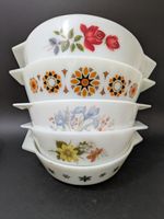 Vintage Pyrex x 5 Casserole Dishes Rose Blue Iris Autumn Gold Snowflake Nesting 