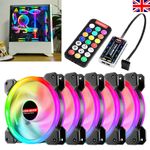 5 Pack Desktop RGB Fans PC 120mm LED Cooling Fans with Remote and Controller UK