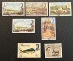 MAURITIUS LOT OF 7 DIFFERENT STAMPS WITH HIGH DENOMS RUPEES QUEEN ELIZABETH II