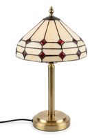 Pair Tiffany Style Stained Glass Table Lamps Art Deco Bedside Red Jewel Accents